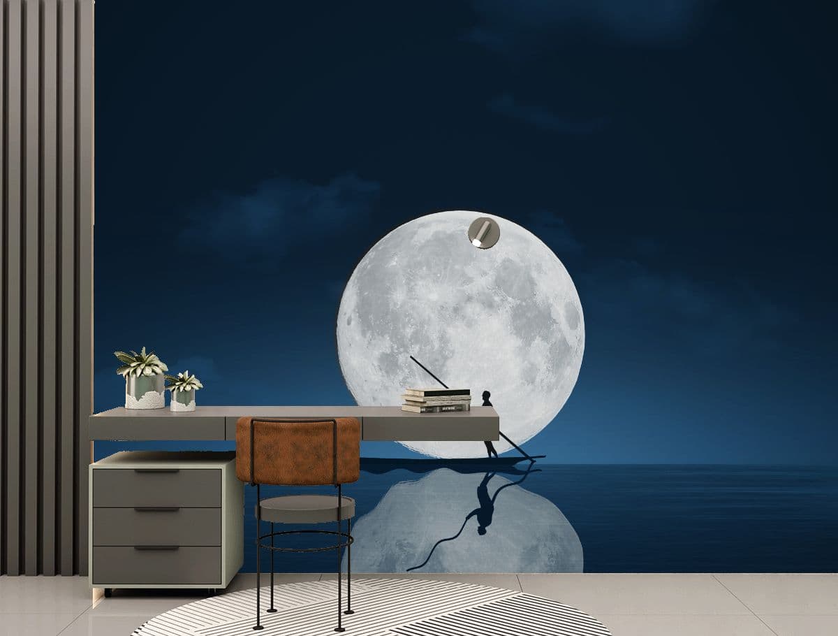 Luna, Full Moon Scenery Wallpaper Mural shown in a room