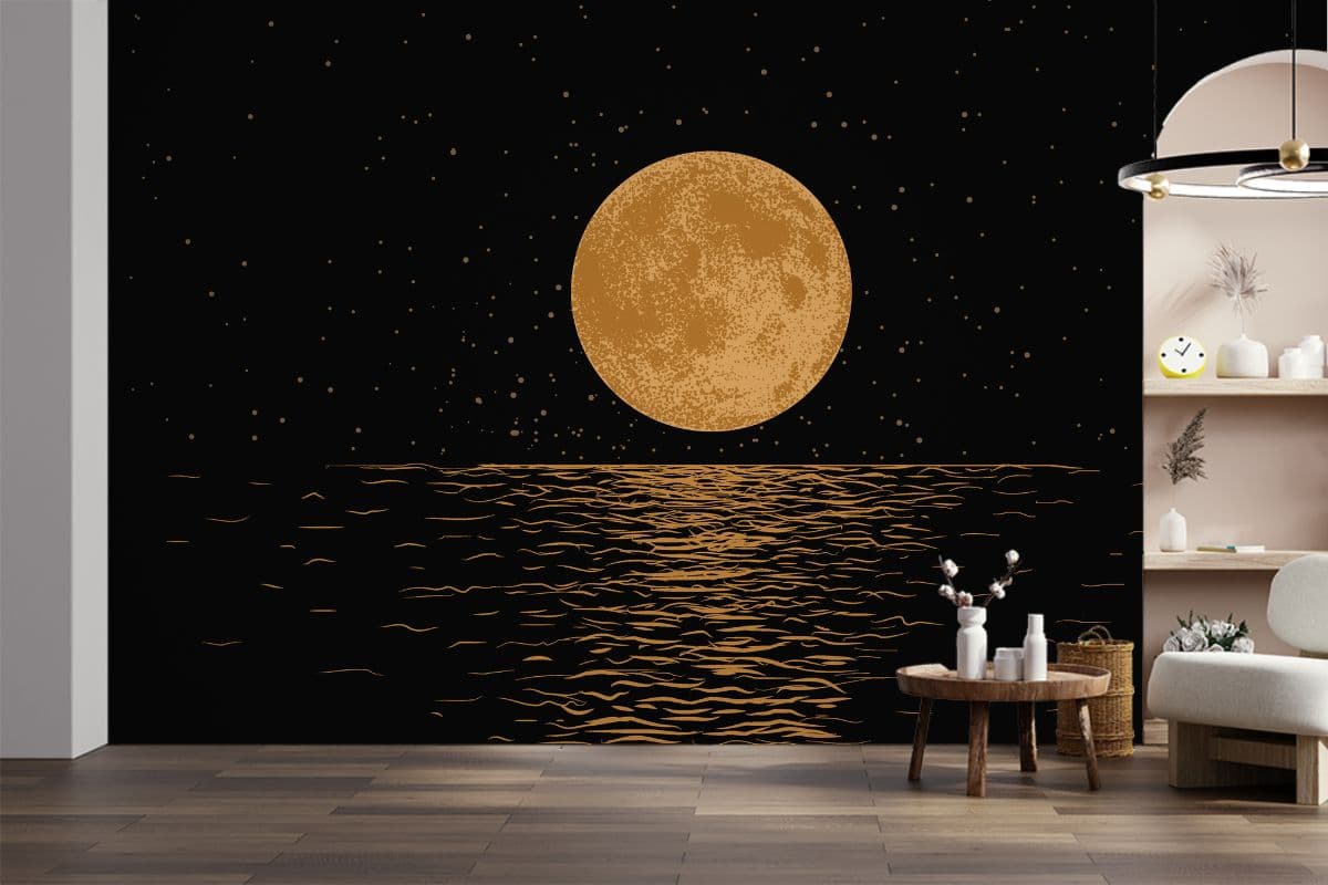 Majestic Moon Reflection Wallpaper Mural shown in a room