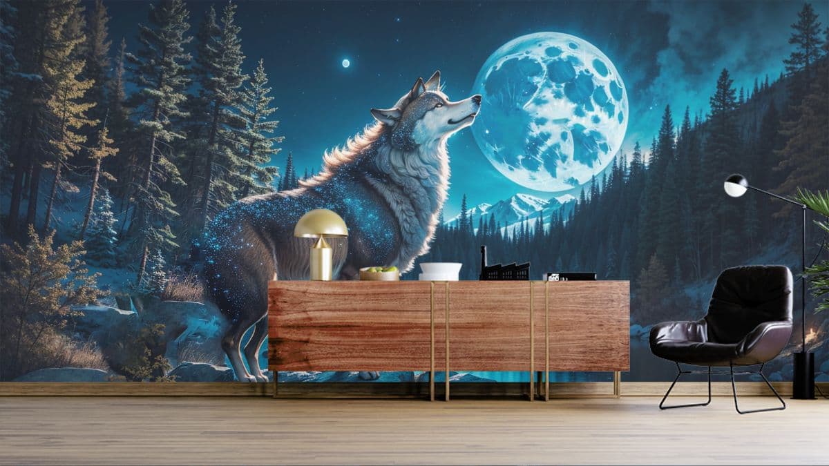 Moonlight on Top of A Hill Wallpaper Mural shown in a room