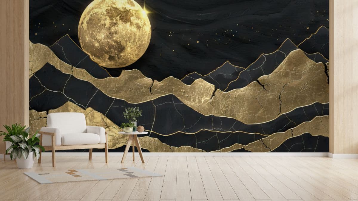 Moonlit Nightscape Moon Wall Mural Wallpaper shown in a room