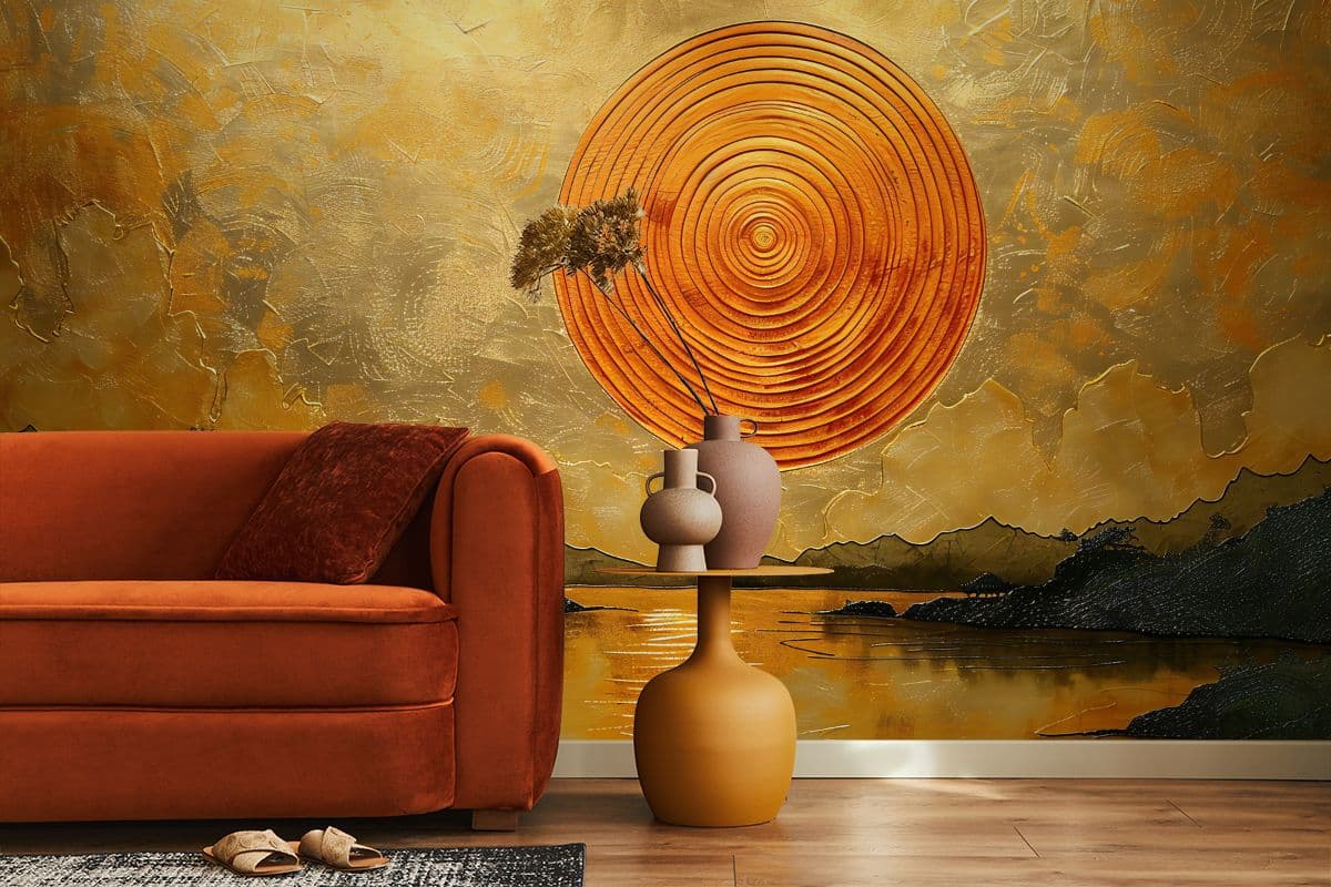 Suryaast, Golden Sunset Scenery Wallpaper Mural shown in a room