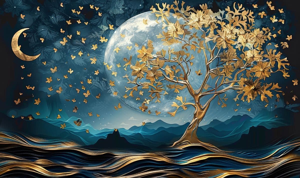 Swarna Vriksha Chandni Mural Wallpaper pattern detail