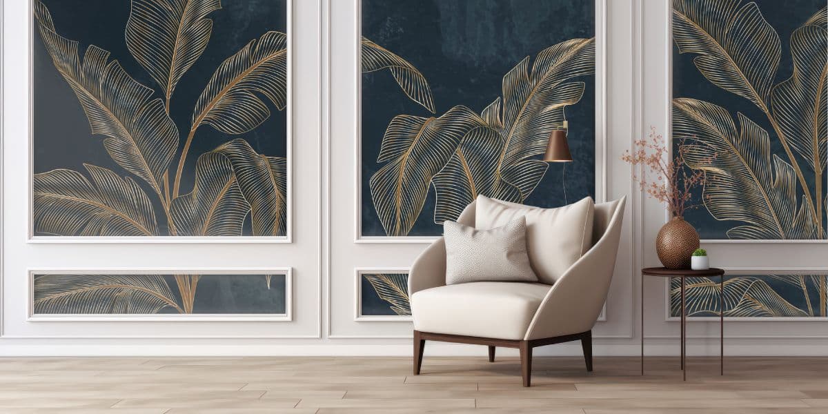 Luxurious Exotic Plant Leaves Wallpaper Mural shown in a room