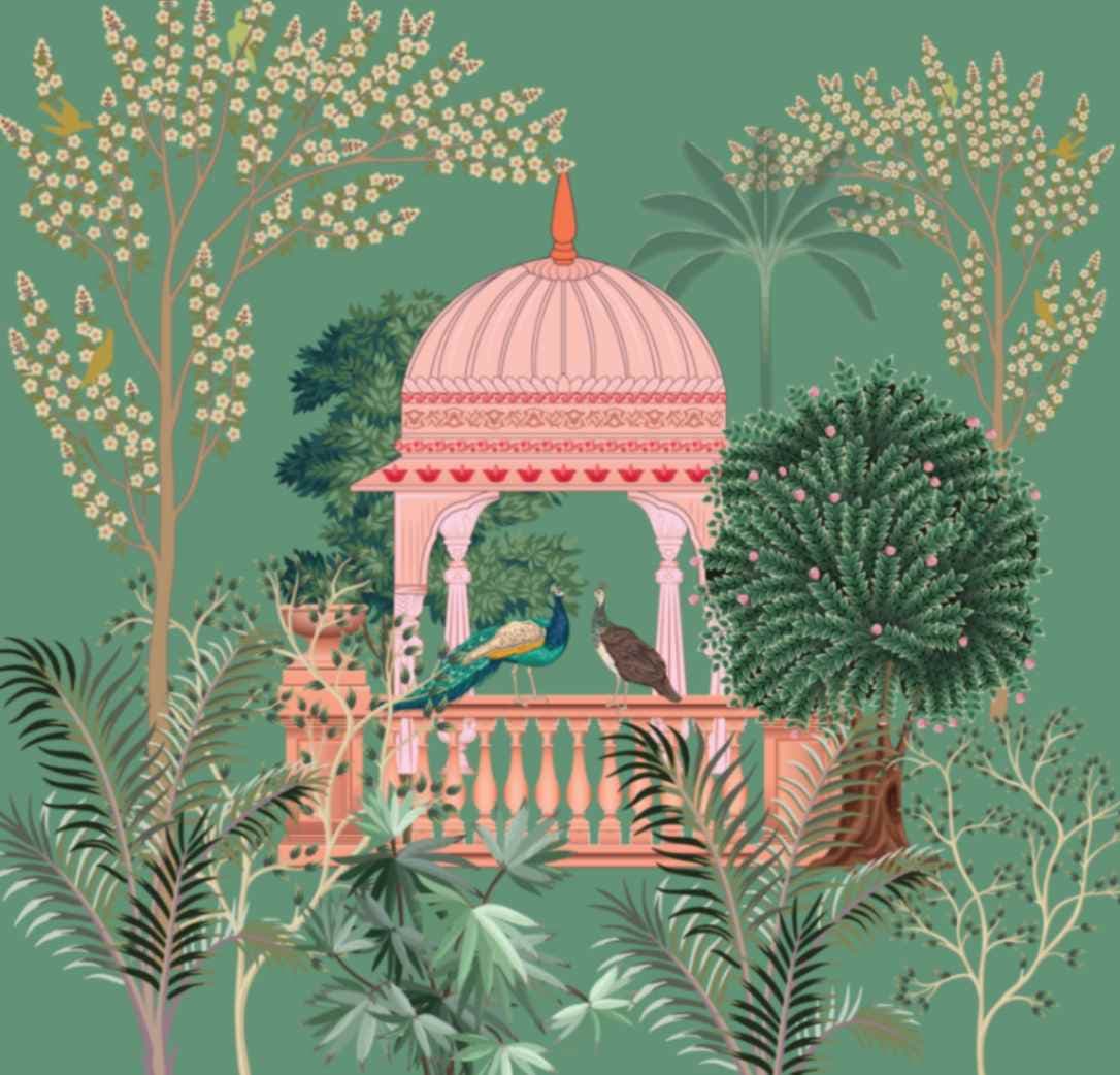 Jaipuri Jannat Miniature Wallpaper Mural pattern detail