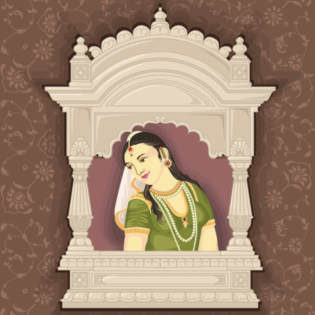 Miniature Mughal Rani Wallpaper Mural pattern detail
