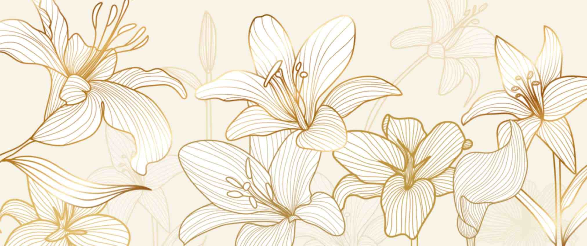 Golden Texture Lilies Wallpaper Mural pattern detail