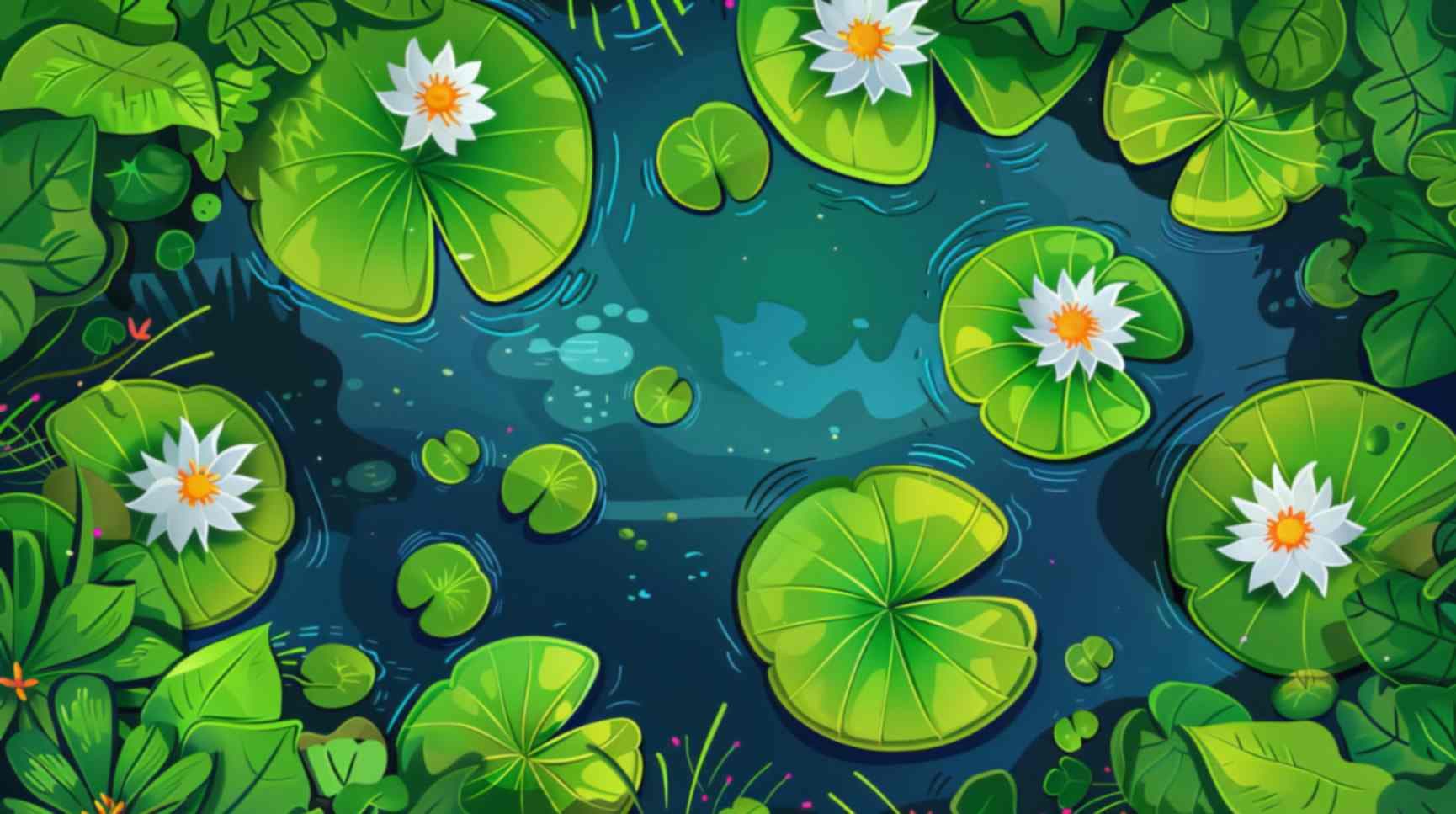 Lilies on Water Wallpaper Mural pattern detail