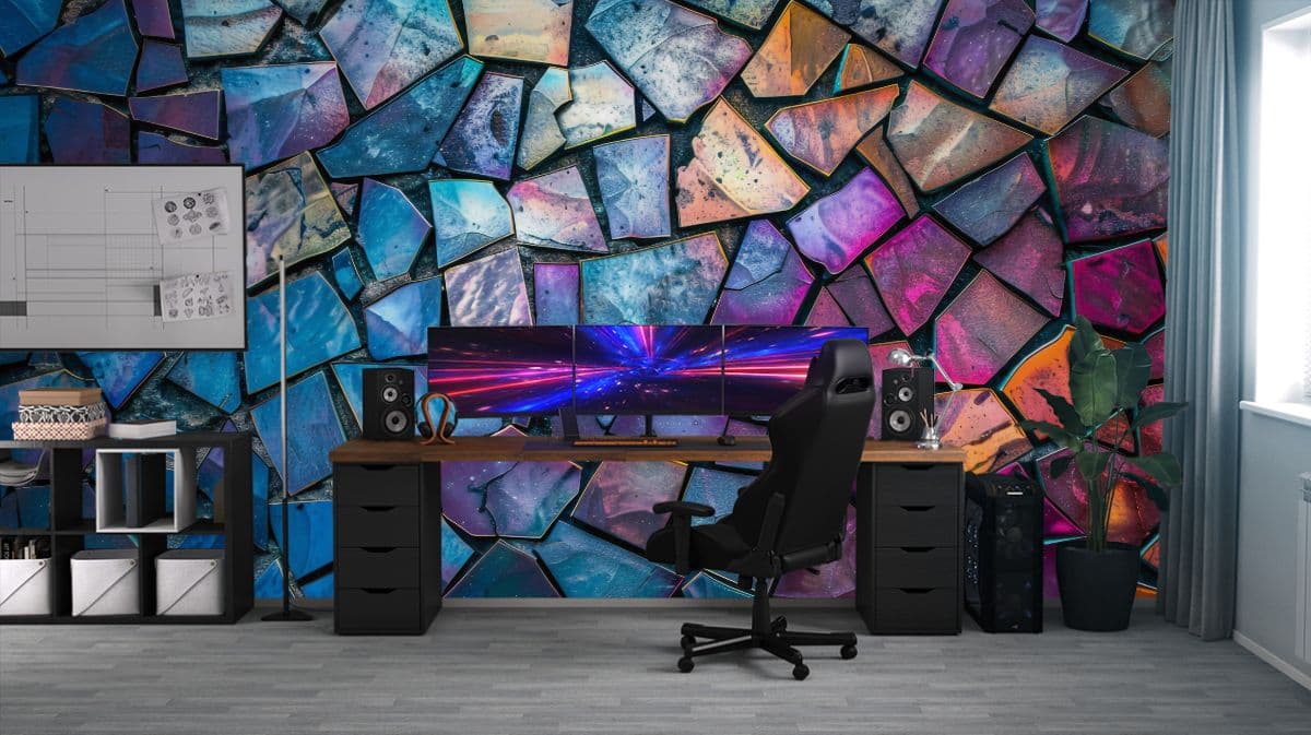 Modern Glass Mosaic Texture Wallpaper Mural shown in a room