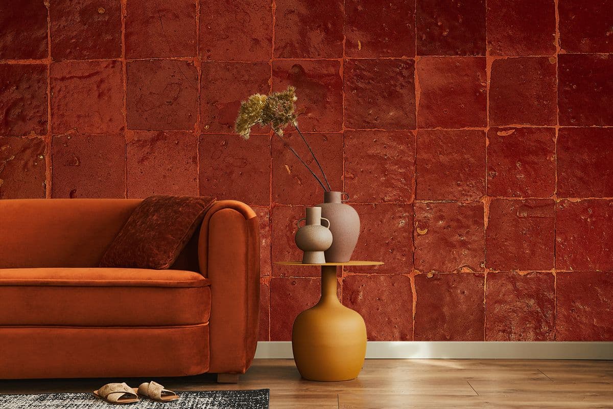 Red Mosaic Terracotta Wallpaper Mural shown in a room