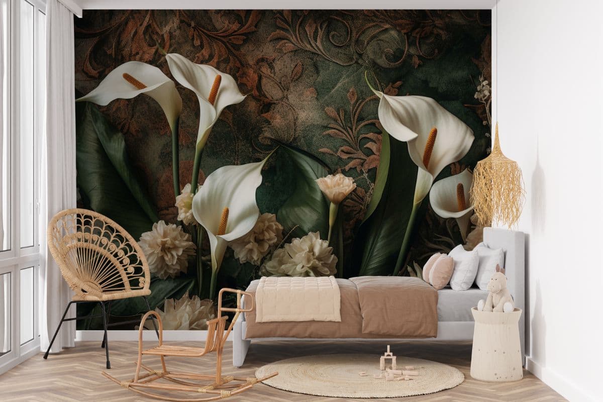 Antique Blooms Wallpaper for Wall shown in a room