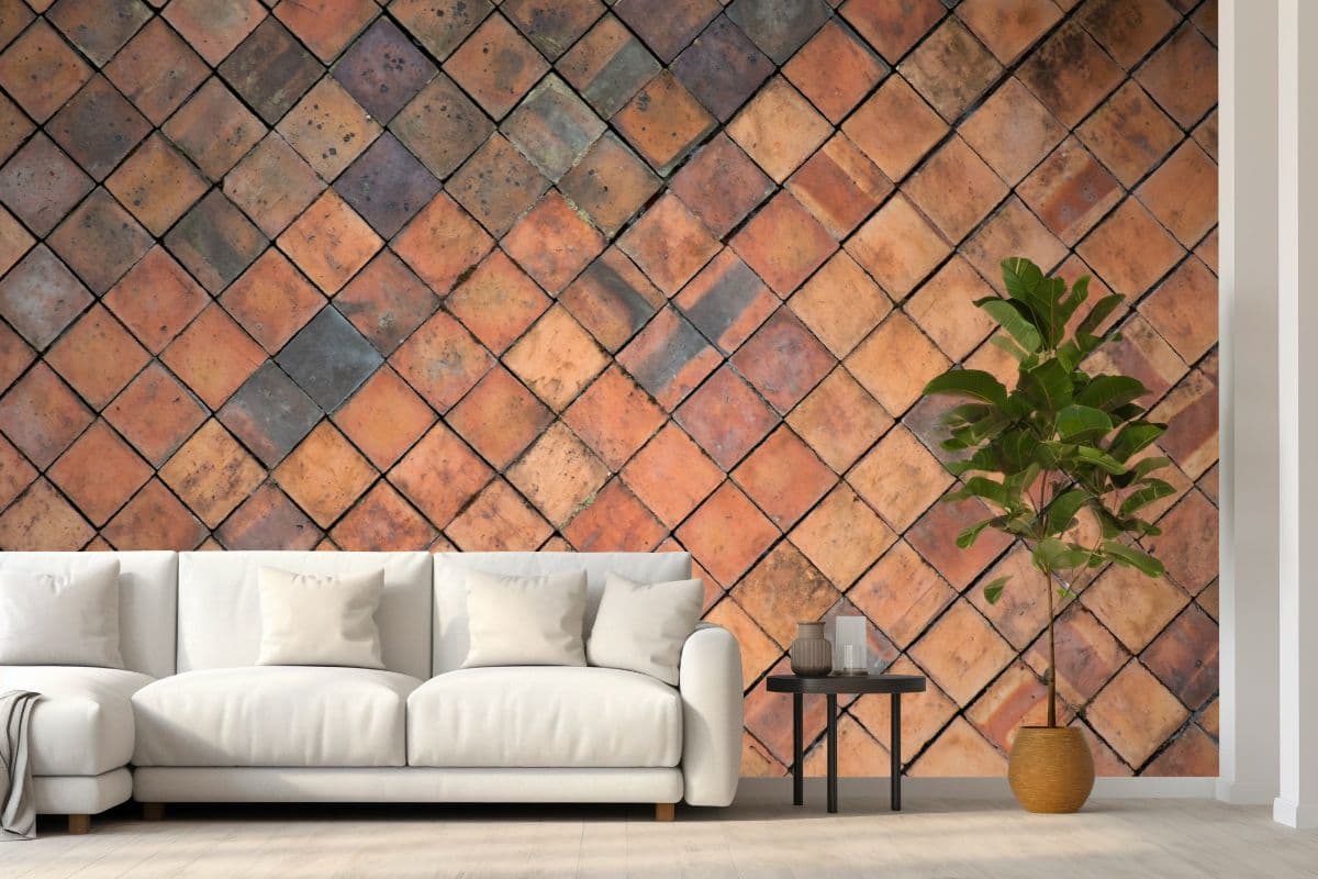 Rugged Terracotta Tiles Mural Wallpaper shown in a room