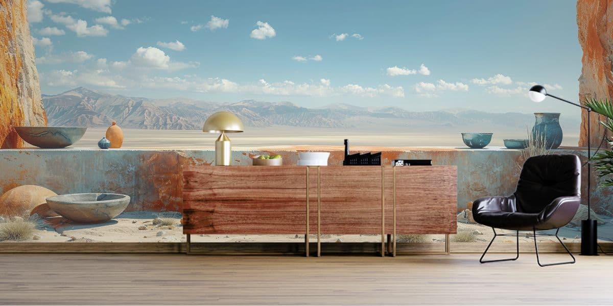 Scenery in A Desert Wallpaper Mural shown in a room