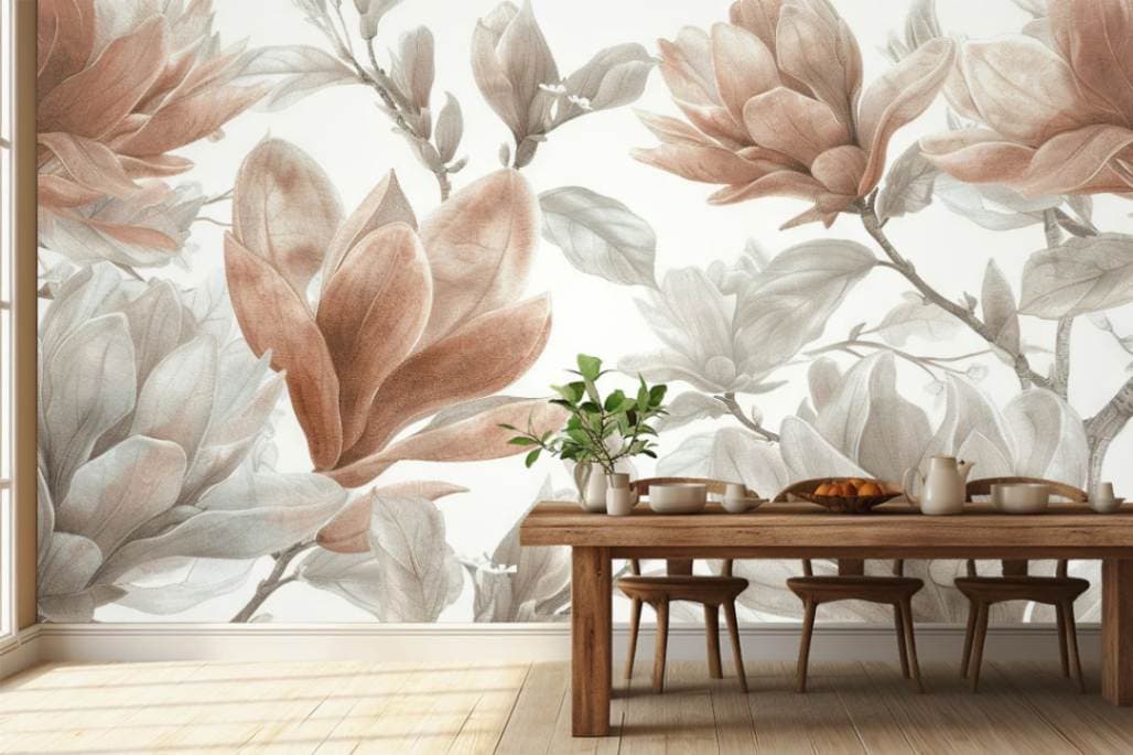 Vintage Wallpaper Mural of Lily Flowers shown in a room