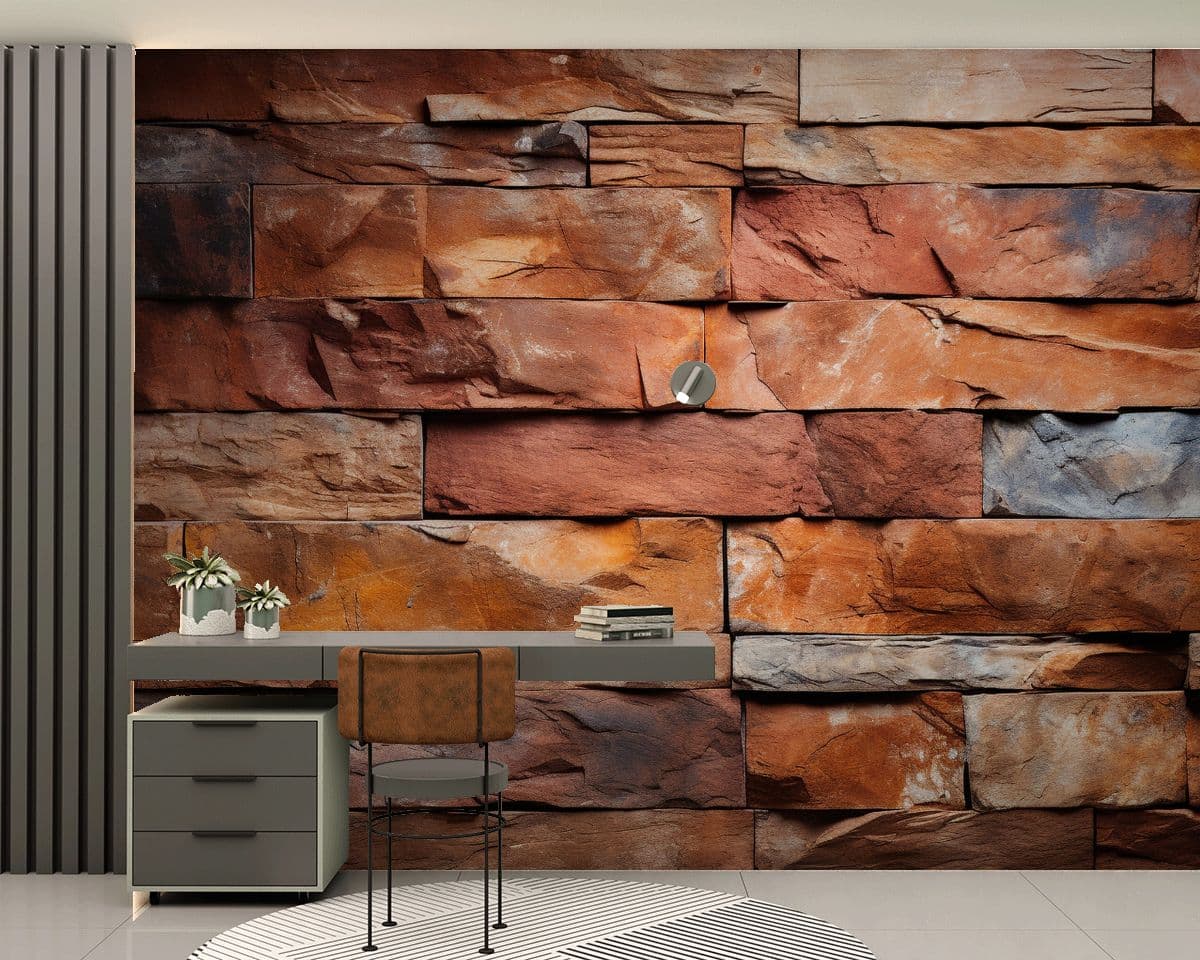 Terracotta Warmth of Rock Wall Wallpaper Mural shown in a room