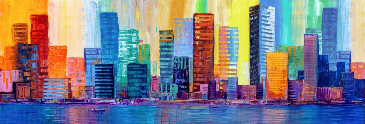 Artistic Painting of Skyscrapers Wallpaper Mural pattern detail