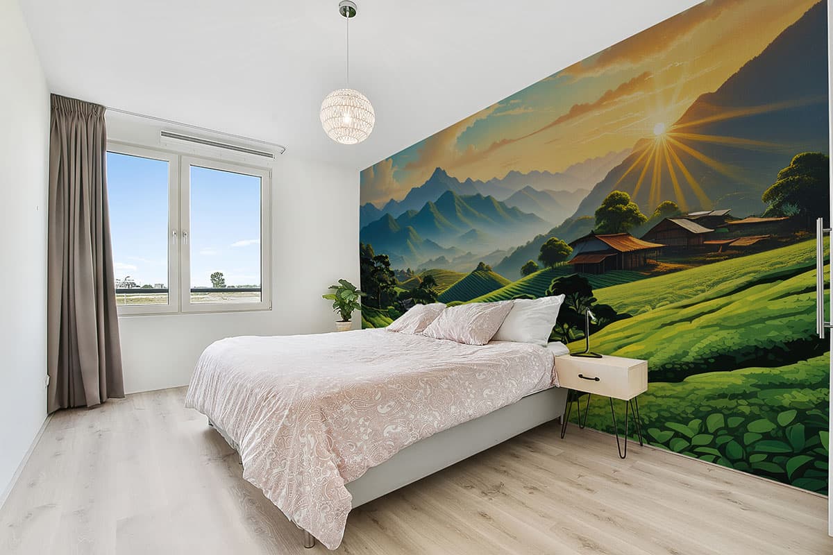 Kerala Vibes, Serene Scenery Wallpaper Mural, Customized shown in a room