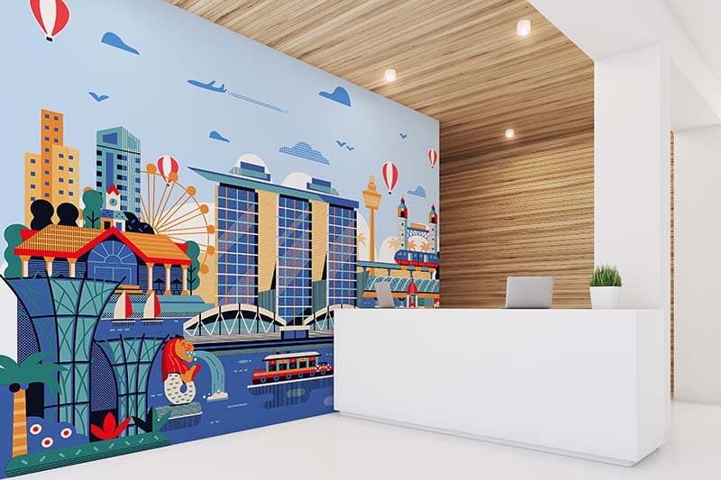 Singapore Theme Wallpaper Mural for Office, Customized shown in a room