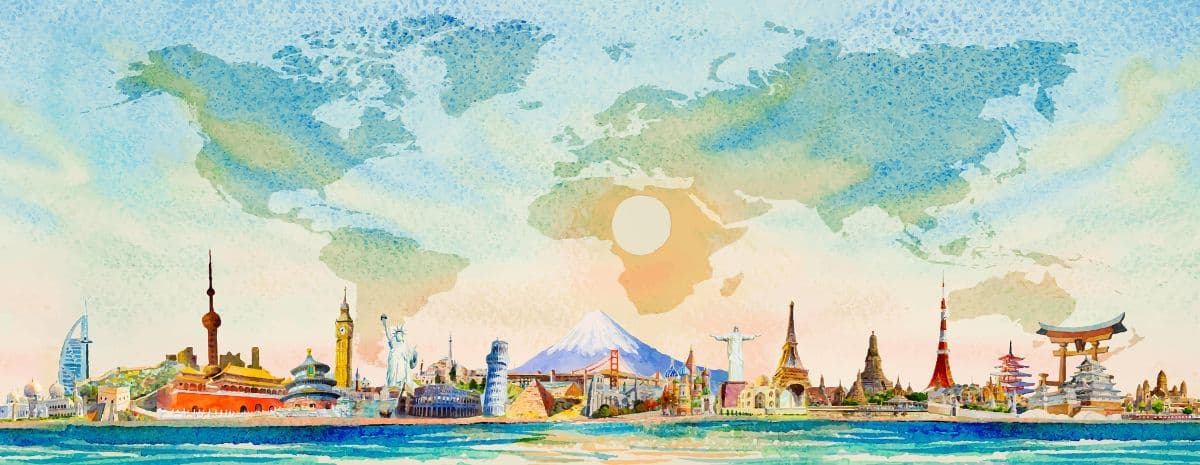 Famous Landmarks Travel Theme Wallpaper pattern detail