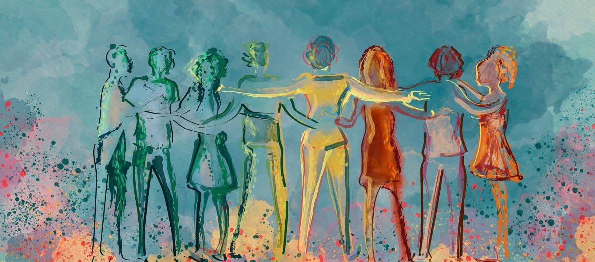 Friends Watercolor Art Mural Wallpaper pattern detail