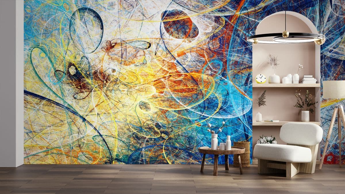 Modern Fractal Artwork Mural Wallpaper shown in a room