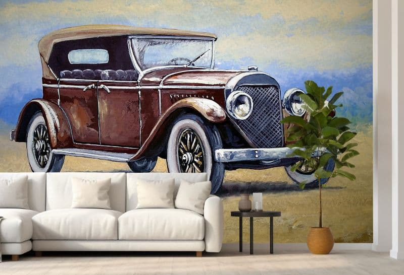 Vintage Car Painting Wallpaper Mural shown in a room