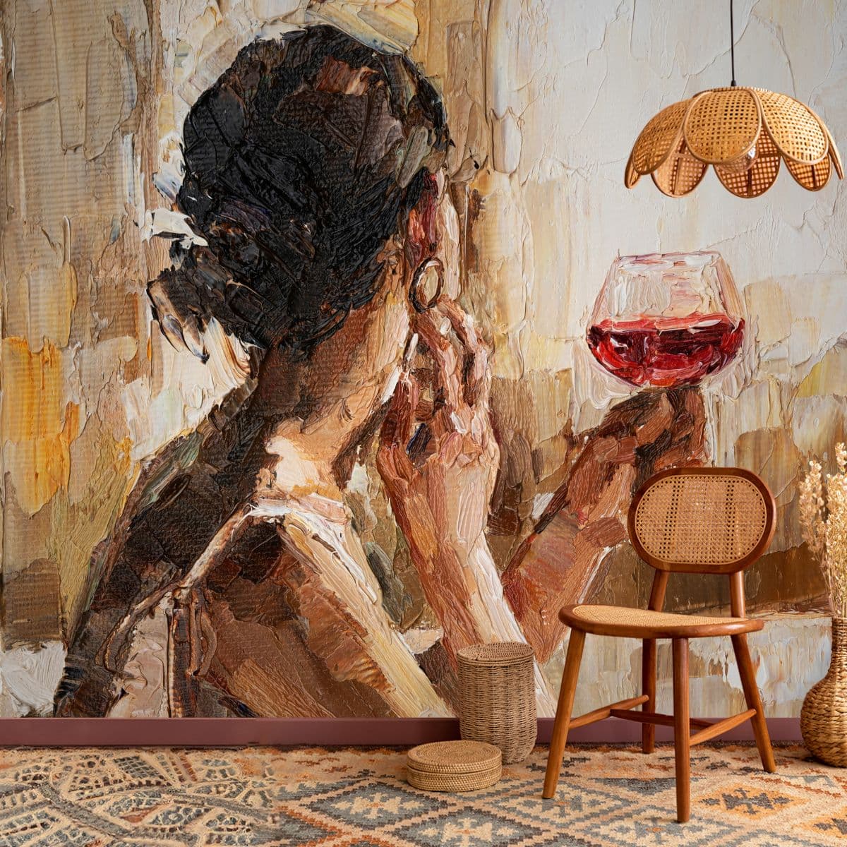 Woman Oil Painting Wallpaper Mural shown in a room