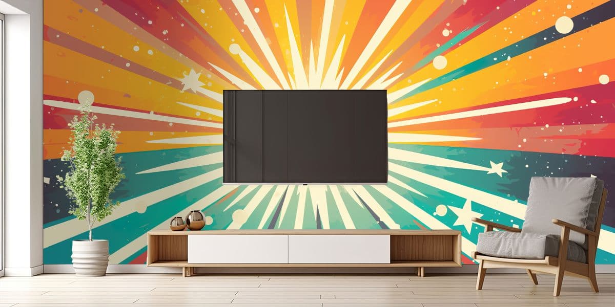 Colorful Pop Art Explosion Wallpaper Mural shown in a room