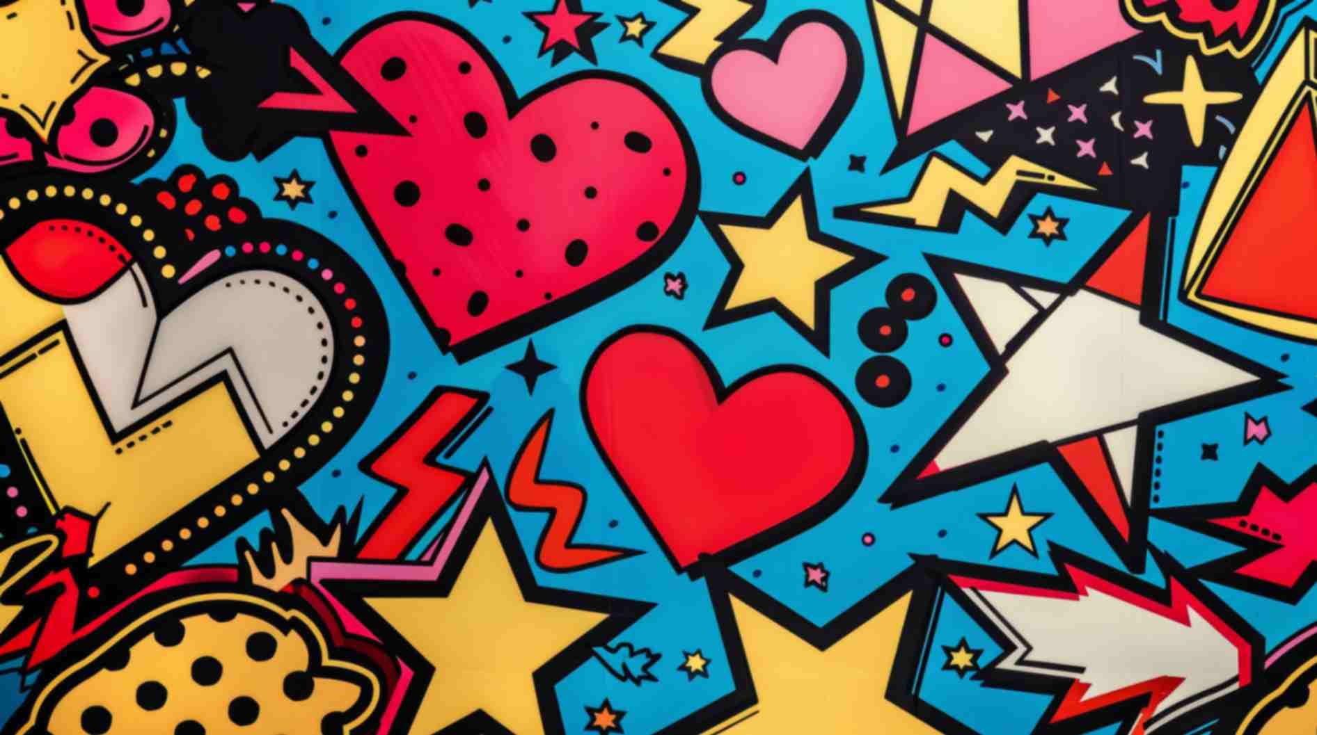 Hearts and Stars Pop Art Style Wallpaper Mural pattern detail