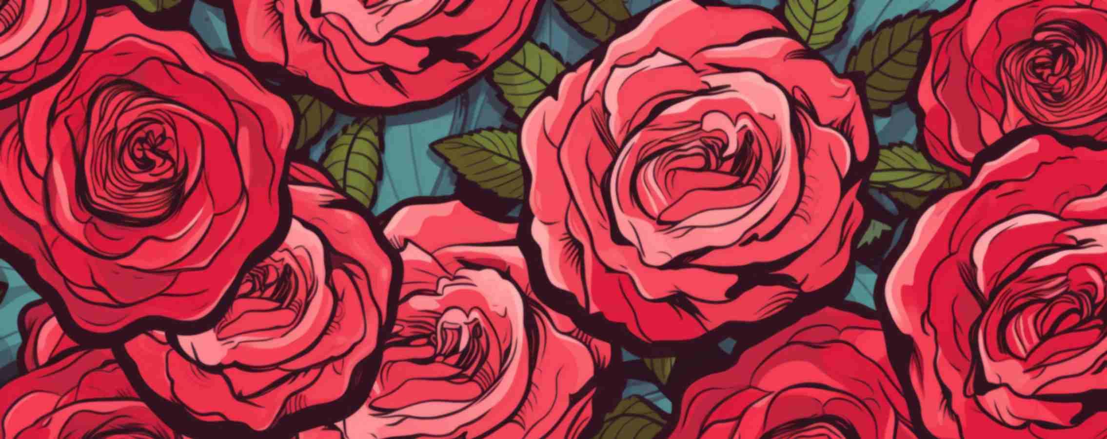 Blooming Red Pop Art Roses Wallpaper Mural pattern detail