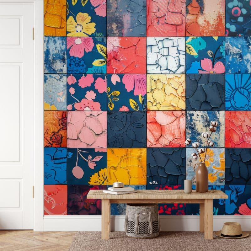 Pop Art Tiles Wallpaper Mural shown in a room