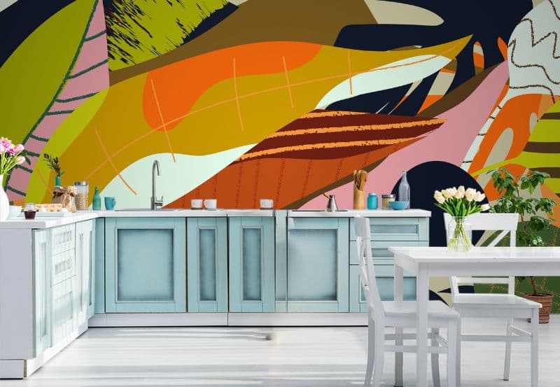 Cassette Collage Pop Art Wallpaper for Wall shown in a room