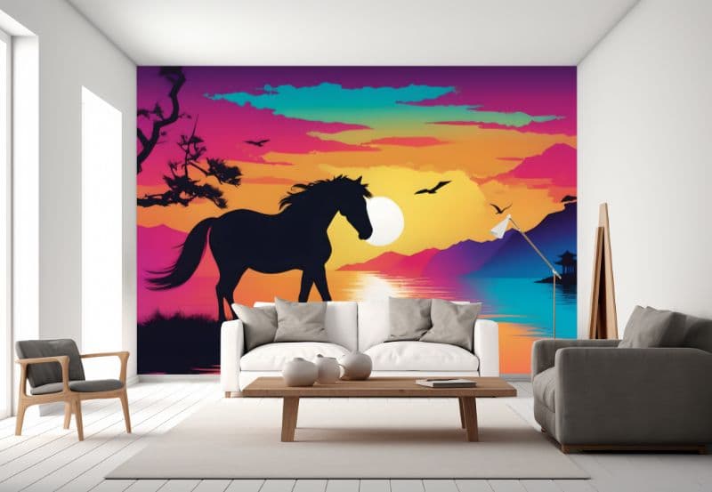 Majestic Dusk Pop Art Wallpaper Mural shown in a room