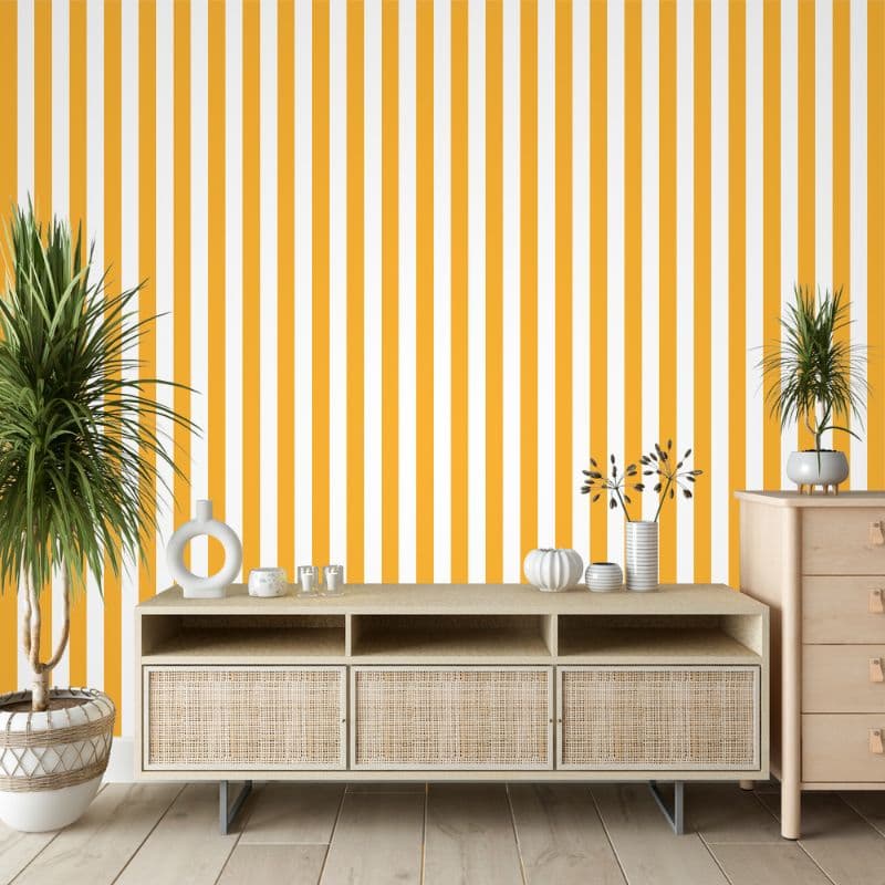 Fiery Orange Stripes Wallpaper for Wall shown in a room