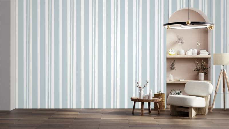 Light Blue Stripe Elegance Mural Wallpaper shown in a room