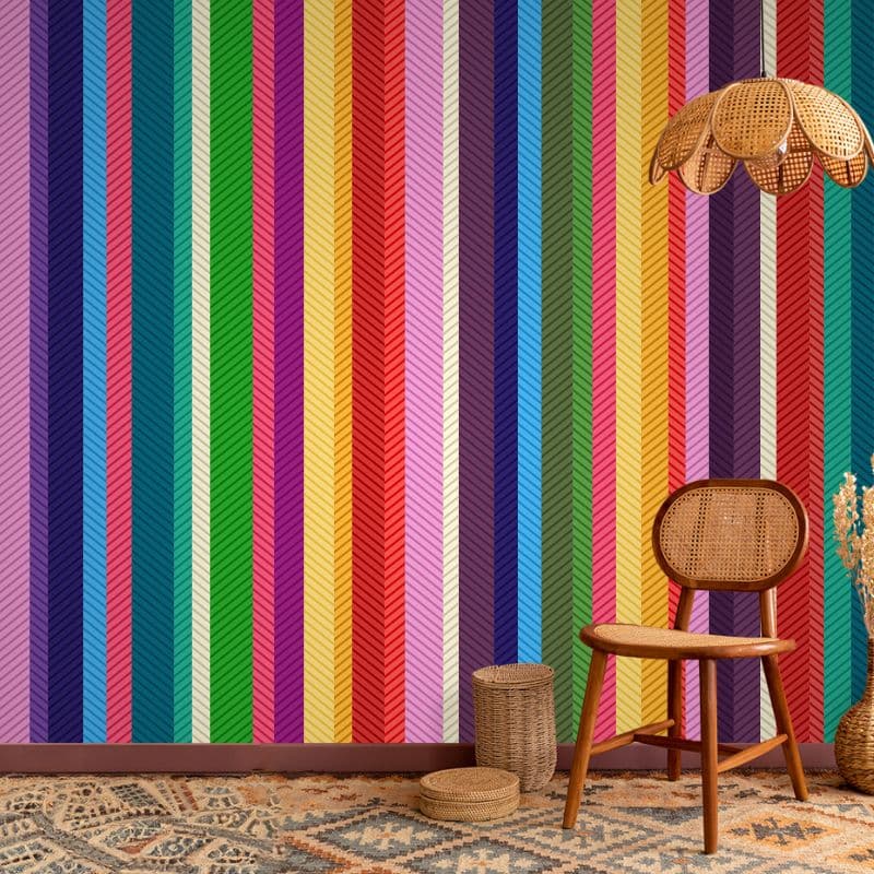 Multicolor Stripe Medley Wallpaper Mural shown in a room