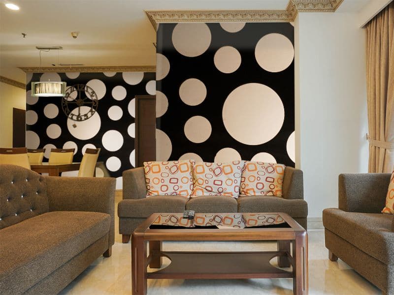 Radiant Polka Glow Mural Wallpaper shown in a room