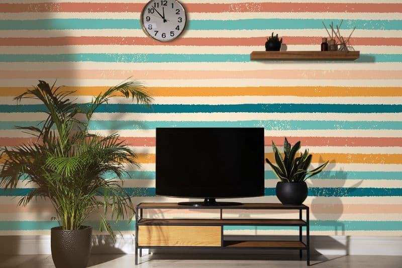 Retro Colorful Stripes Dance Wallpaper Mural shown in a room