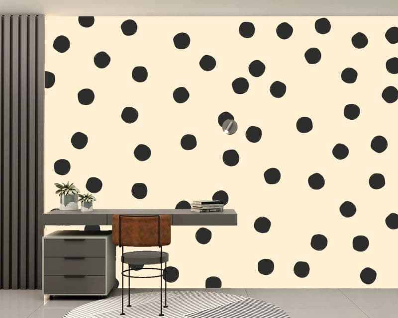 Soft Beige and Black Polka Dots Wallpaper shown in a room