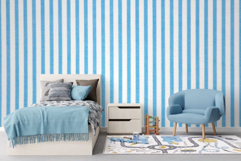 Textile Textured Blue Stripped Wallpaper Mural shown in a room