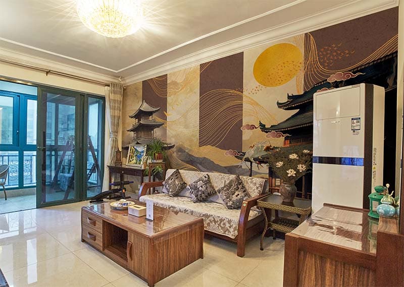 Luxury Kintsugi Ukiyo-e Japanese Art Wallpaper shown in a room