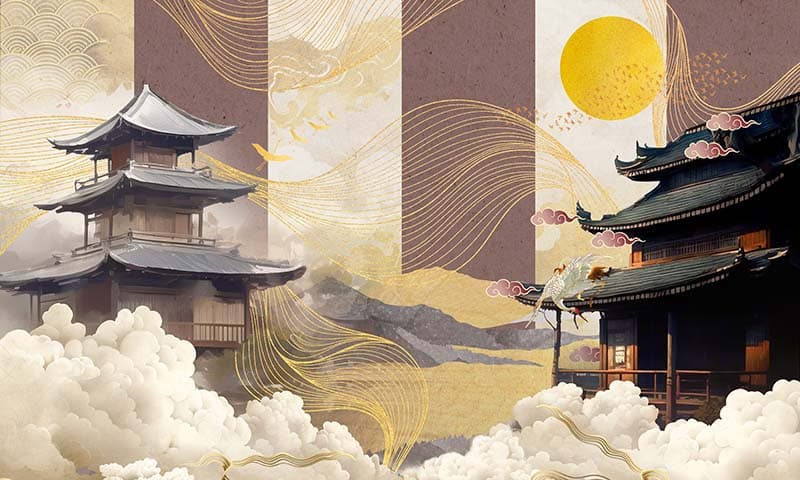 Luxury Kintsugi Ukiyo-e Japanese Art Wallpaper pattern detail