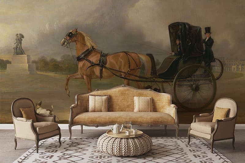 British Era Cabriolet Painting Mural Wallpaper shown in a room
