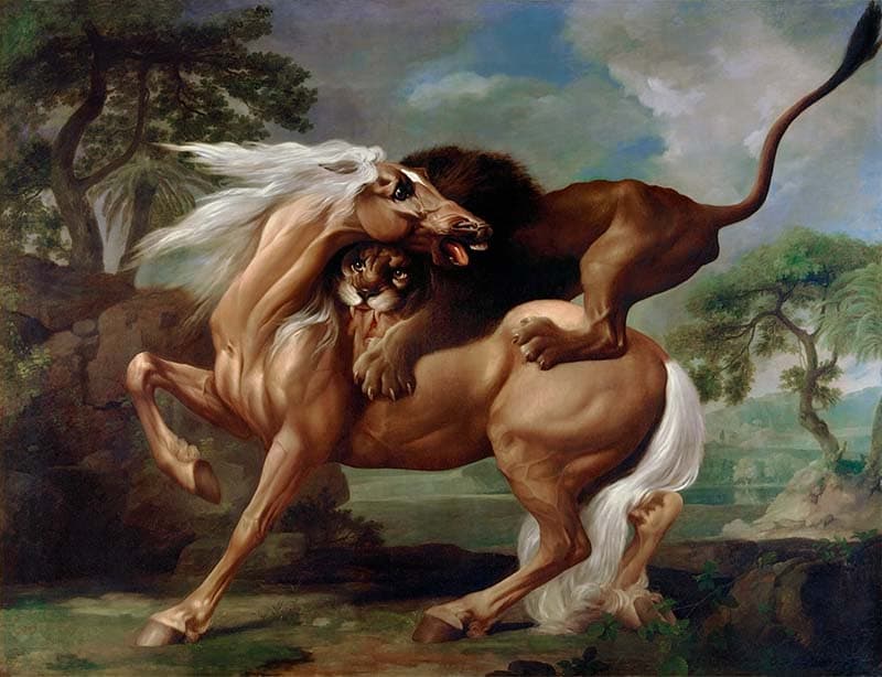 Lion Attacking a Horse Painting Wallpaper pattern detail