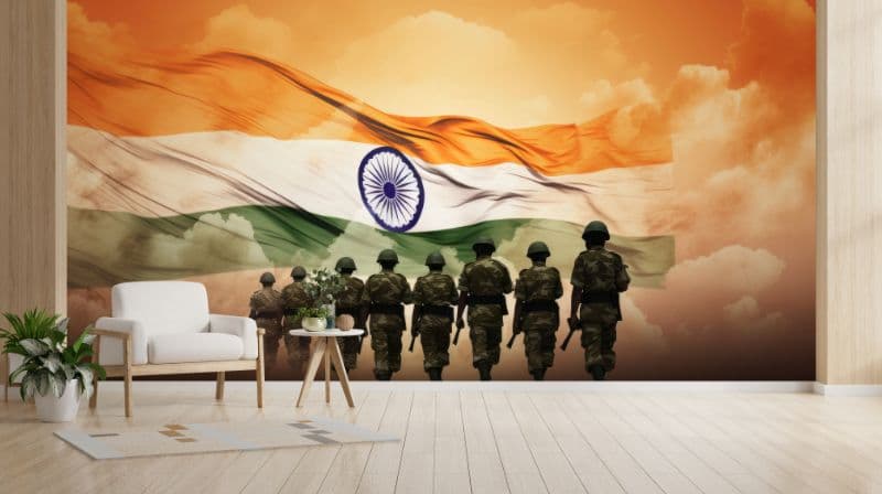 Braveheart Horizon Indian Army Wallpaper Mural shown in a room