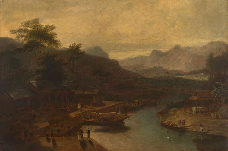 Ancient Trade Harbour Painting Wallpaper Mural pattern detail