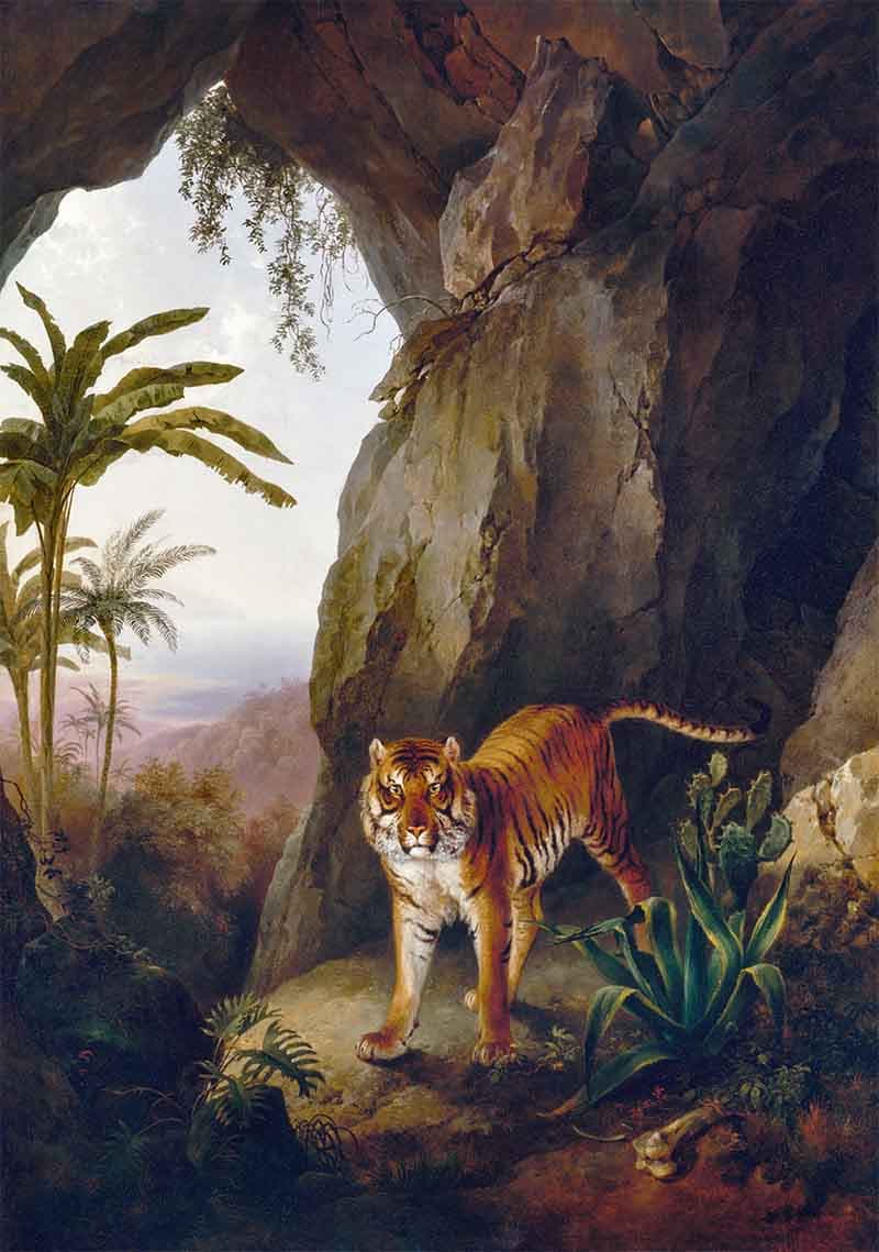 Royal Tiger in a Forest Painting Wallpaper pattern detail