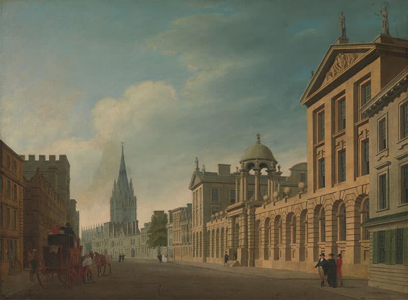 High Street, Oxford 1799 Painting Wallpaper Mural pattern detail