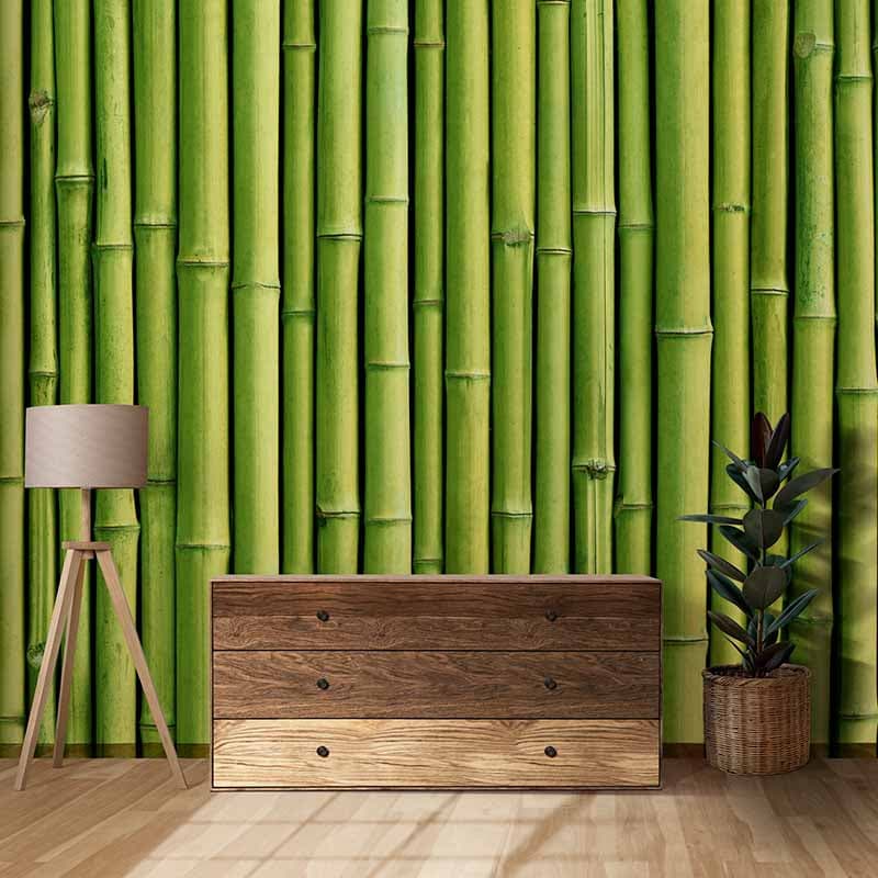 Enchanted Green Bamboo Wall Wallpaper shown in a room