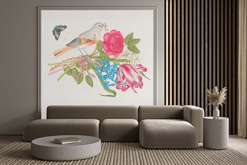 Birdsong Floral Harmony Wallpaper Mural shown in a room