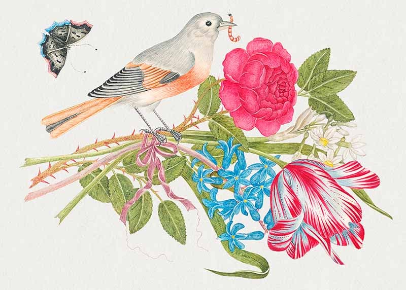 Birdsong Floral Harmony Wallpaper Mural pattern detail
